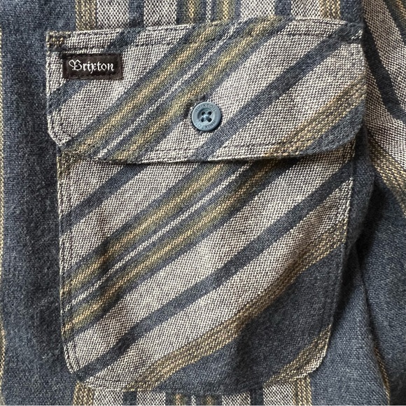 Brixton Bowery Flannel Long Sleeve Button Down Shirt Blue & Grey Large - Picture 4 of 8